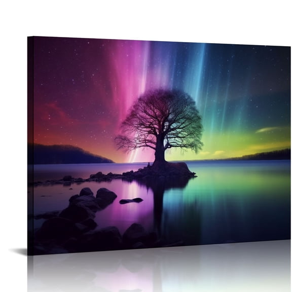 COMIO Tree Canvas Wall Art Aurora Purple Tree Pictures Print Boho Nature Scenery Painting Aesthetics Artwork for Living Room Bedroom Home Office Decor Gallery Wrapped