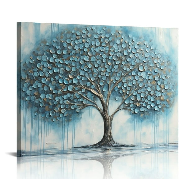 COMIO  Tree Wall Art Tea Blue Natural Tree of Life Abstract Canvas Painting Texture Images, Modern Landscape Art Works Living Room, Bedroom, Bathroom, Office Home Decoration