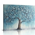 thumbnail image 1 of COMIO  Tree Wall Art Teal Blue Nature Tree of Life Abstract Canvas Painting Textured Picture, Modern Panoramic Landscape Artwork Framed for Living Room Bedroom Bathroom Office Home Decor, 1 of 4