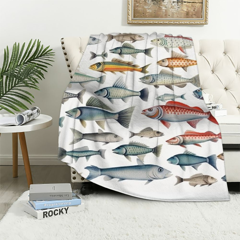 COMIO Trendy Flannel Throw Blanket, Watercolor Few Freshwater Fish