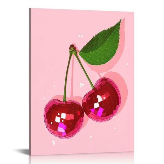 COMIO Trendy Retro Wall Art & Decor - Cherry Disco Ball Home Decor Poster - Pink Funky Living room Wall Art- Preppy Stuff Room Decor - Girls Bedroom Dorm Teen Room Decor