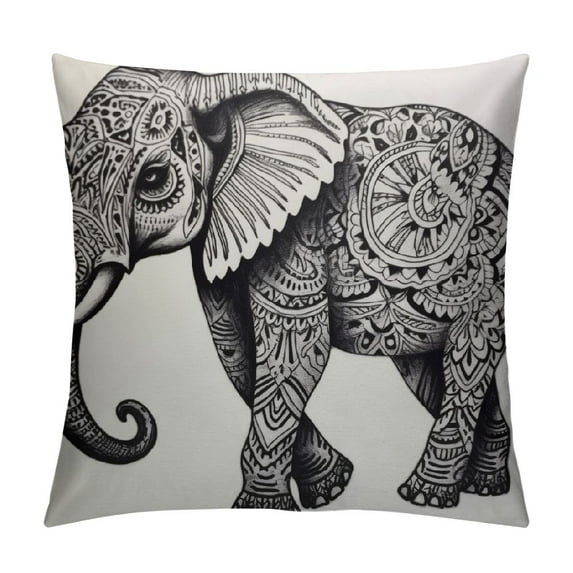 COMIO Tribal Elephant Throw Pillow Covers,Ethnic Elephant Art Elephant Floral Black and White Cushion Cases Decorative Pillow Cases for Couch Sofa Bedroom