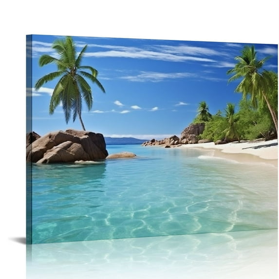 COMIO Tropical Beach Wall Art Ocean Scenery Canvas Print Coconut Palm Trees Wall Art Modern Giclee Artwork for Living Room Bedroom Decoration