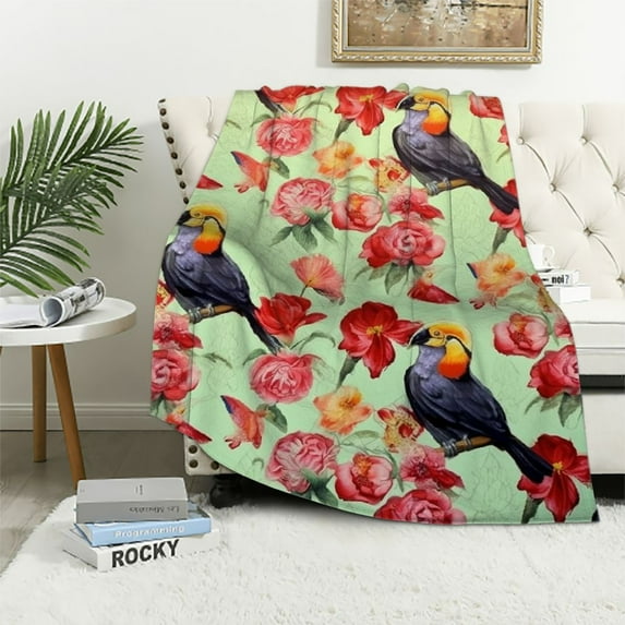QZHH Tropical Birds Throw Blanket, Adorable Super-Soft Extra-Large Parrot and Toucan Blanket for Girls, Women and Children,Tropical Bird Blanket Warm and Cozy Throw for Bed or Couch