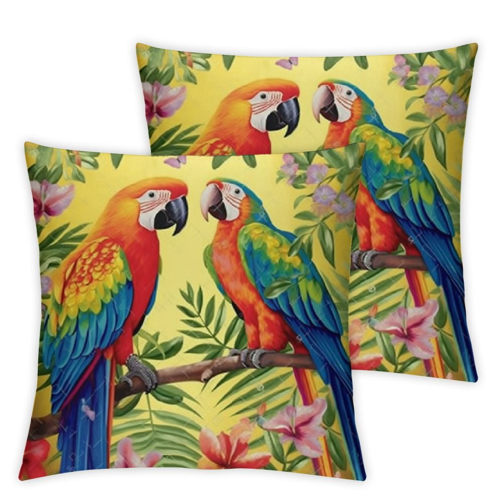 COMIO Tropical Birds Toucan Throw Pillow Covers Set of 2 Parrot Flowers