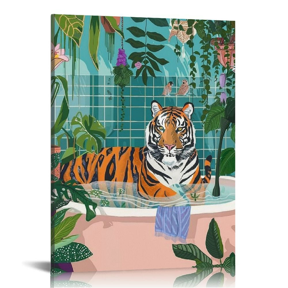 COMIO Tropical Botanical Tiger Canvas Poster Painting Bathroom Wall Art ...