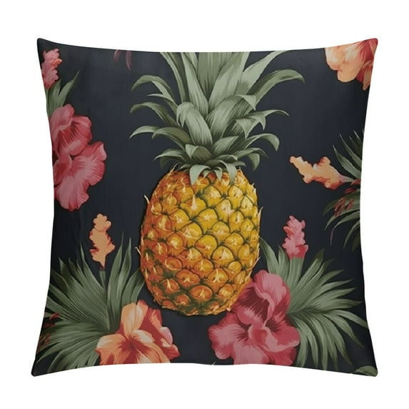 QZHH Tropical Flowers with Pineapple Throw Pillow Cover Summer Palm Leaf Jungle Plant Foliage Pillow Case Square Cushion Decorative for Couch Bed Home