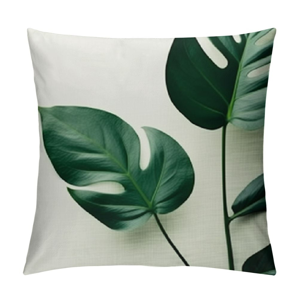 COMIO Tropical Green Leaves Throw Pillow Covers, Palm Leaf Leaves