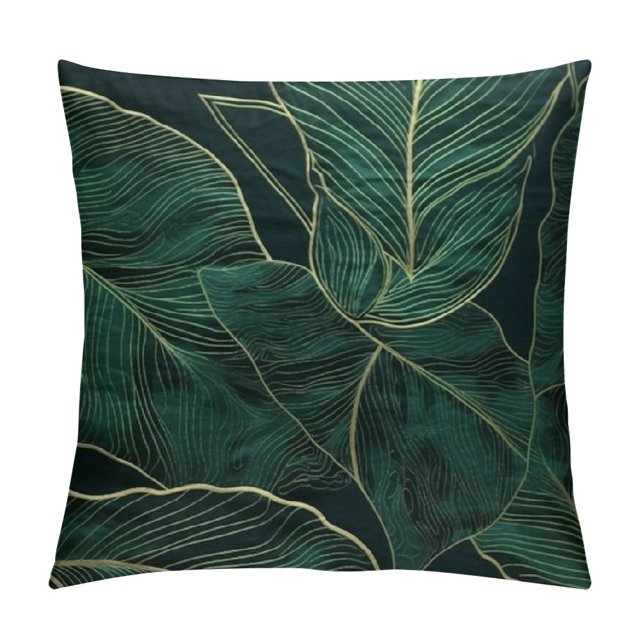 COMIO Tropical Leaves Pillow Covers, Emerald Green Minimalist Geometric