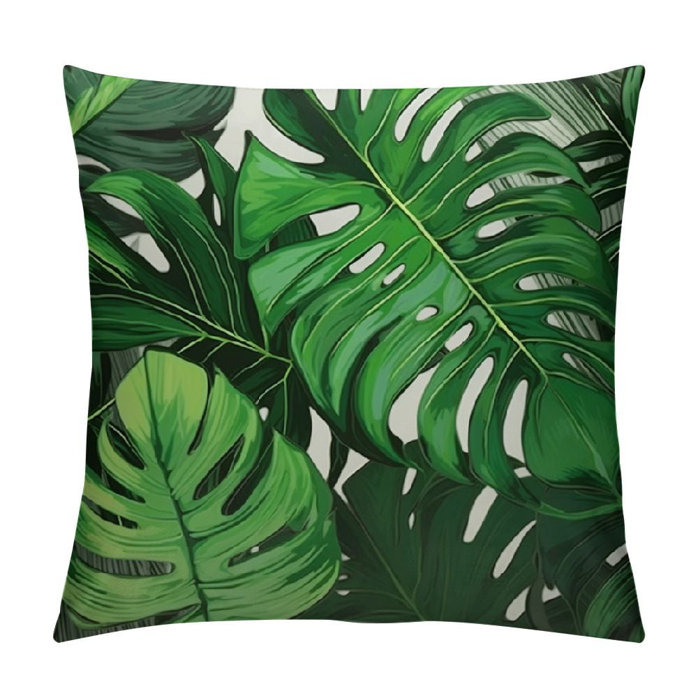 COMIO Tropical Leaves Pillow Covers Monstera Palm Leaf Plant Print Green Colored Outdoor Throw