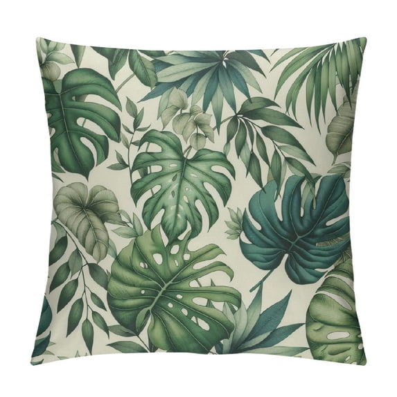 COMIO Tropical Palm Leaf Throw Pillow Covers Green Banana Leaves Print Pillow Case Hawaiian Plant Outdoor Decorative Pillowcase for Patio Deck Couch Bed Sofa Home White