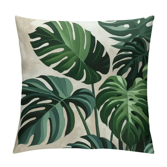 COMIO Tropical Palm Monstera Leaves Boho Decorative Throw Pillow Cover, Bohemian Botanical Porch Patio Outdoor Pillowcase, Abstract Minimalist Aesthetic Cushion Case Home Decor White