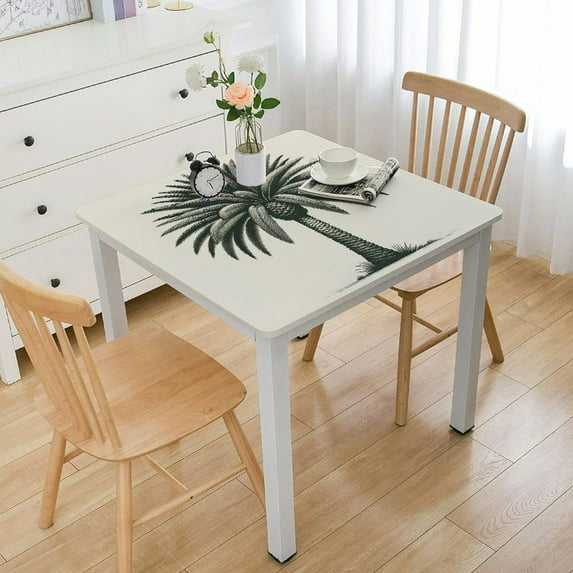 COMIO Tropical Paradise Plant Palm Tree Tablecloth Square Table Cover White
