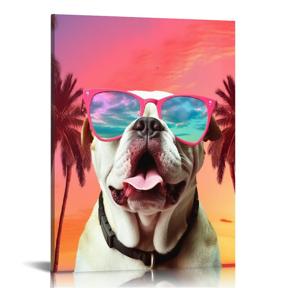 Fokenzary Handgemaltes Hundegemälde - Cool Dog Mit Helm Und Sonnenbrille Auf Leinwand