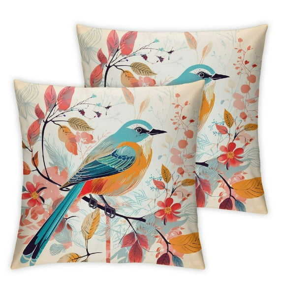 COMIO Tropical Tree Throw Pillow Cover Flowers Hibiscus Blooming Strelitzia Palm Leaves Parrot Ara Toucan Decorative Pillow Case for Home Bedroom Living Room Cushion Cover 2Pcs