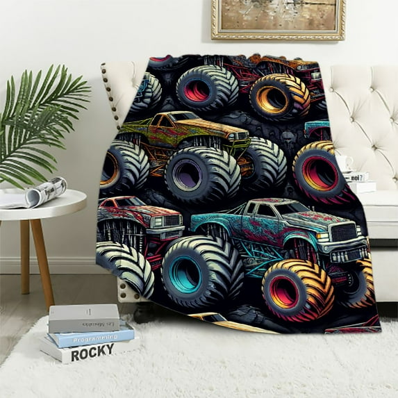 COMIO Truck Blanket for Boys Girls Cute Truck Car Blanket Blue Gifts Blanket Warm Soft Throw Blankets for Couch Sofa for Adult Youth