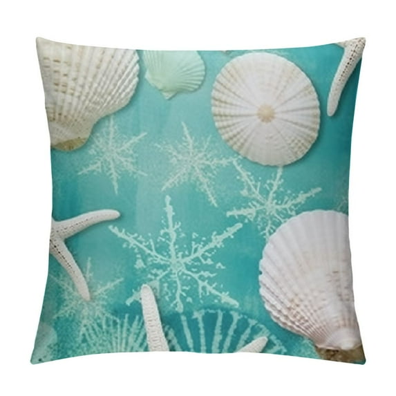 COMIO Turquoise Coastal Pillow Covers Beach Starfish Seashell Ocean Coral Jellyfish Pillow Cases Soft Outdoor for Sofa Couch Car Bedroom Home Decor