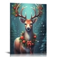 thumbnail image 1 of COMIO Turquoise Light Christmas Deer Vintage Poster Decorative Reindeer Painting Canvas Wall Art Living Room Bedroom Picture Artwork 16x20in, 1 of 4
