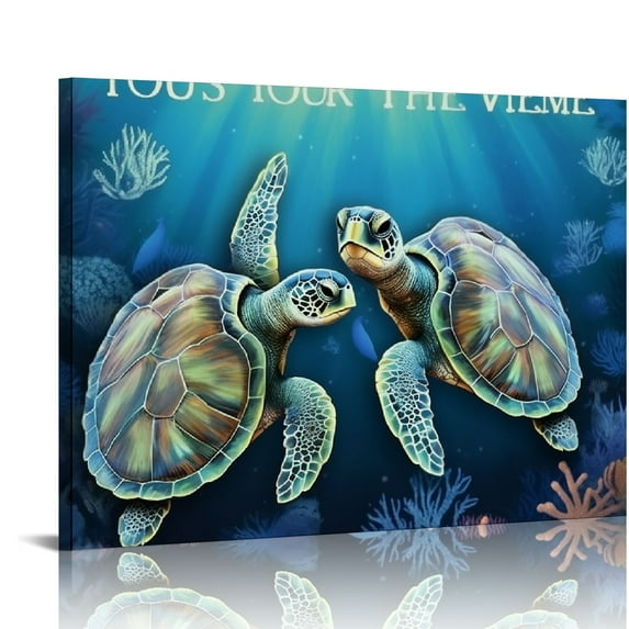 COMIO Turquoise Sea Turtle Decor Wall Art Ocean Bathroom Pictures Canvas Print Painting Modern Home Decorations Framed Artwork For Living Room Bedroom
