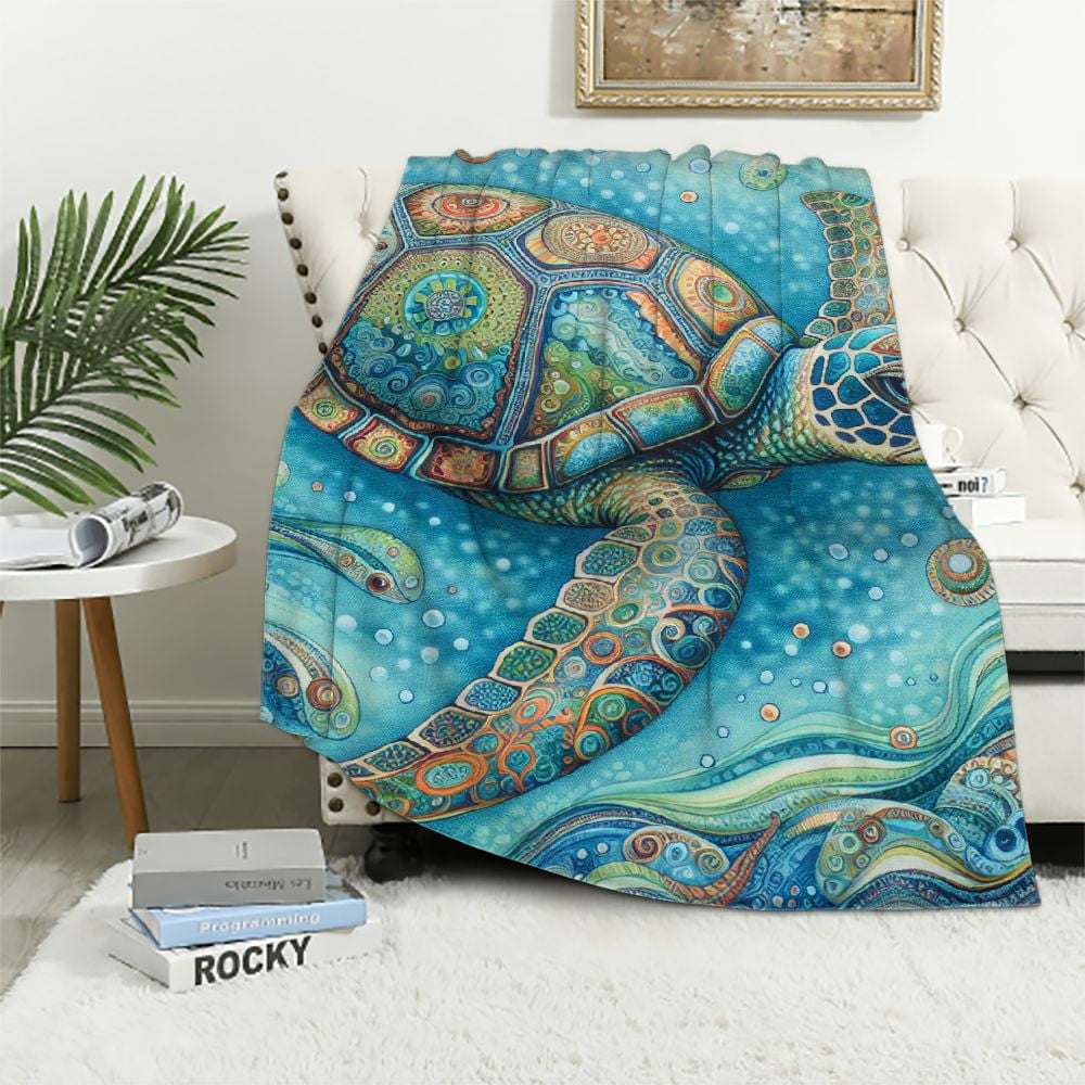 YANMS Turtle Blanket Sea Animal Turtle Throw Blanket Blankets Throws Sea Turtle Gifts for Women Aqua Teal Blue Super Soft Starfish Throw Blanket for Couch Sofa Bed Blanket Walmart