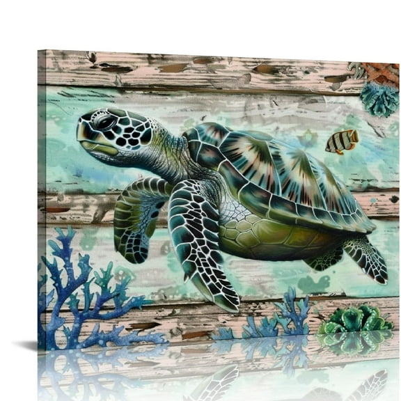 COMIO Turtle Canvas Wall Art Sea World Prints Ocean Pictures for Bathroom Coastal Beach Theme Wall Decor