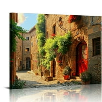 COMIO  Tuscany Town Canvas Wall Decor Italian Mediterranean Streets Scenery Pictures Painting Vintage Tuscan Village Artwork for Bedroom Living Room Decoration
