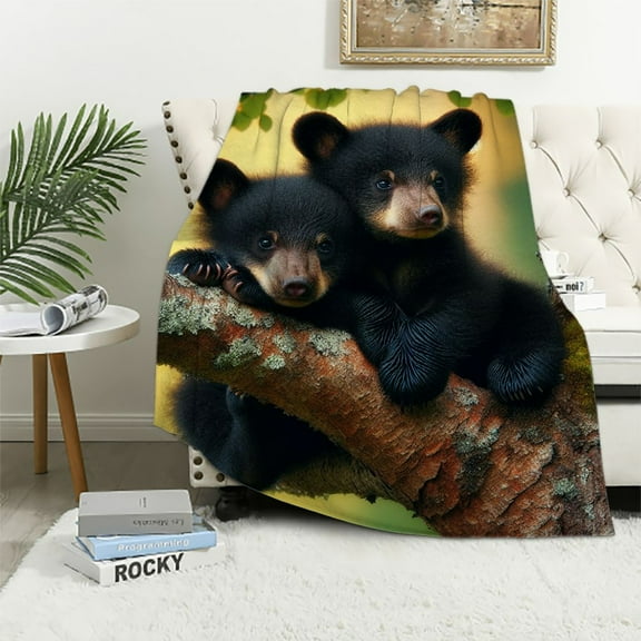 COMIO Ultra Soft Flannel Bed Blanket Cute 3D Little Black Bear Animal Pattern Throw Blanket All Season Warm Fuzzy Light Weight Cozy Plush Blankets for Living Room/Bedroom