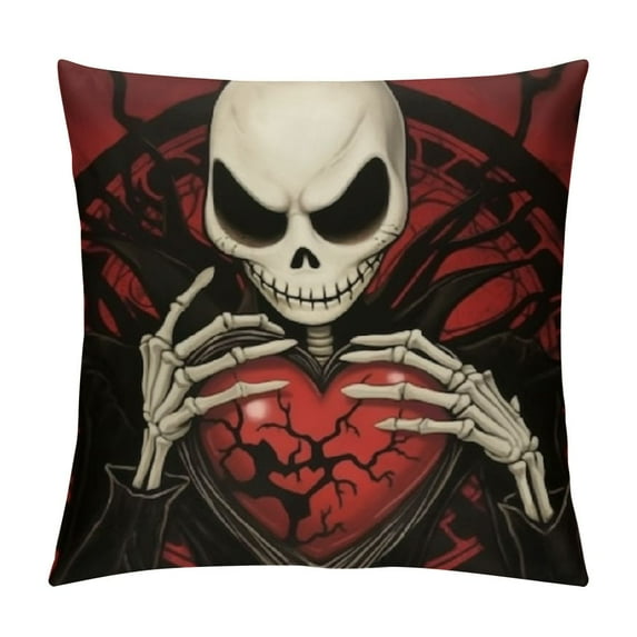 COMIO Valentine's Day Black Decorative Throw Pillow Covers, Sally Skull Red Love Heart Cushion Case Decor, Wedding Holiday Home Decoration for Sofa