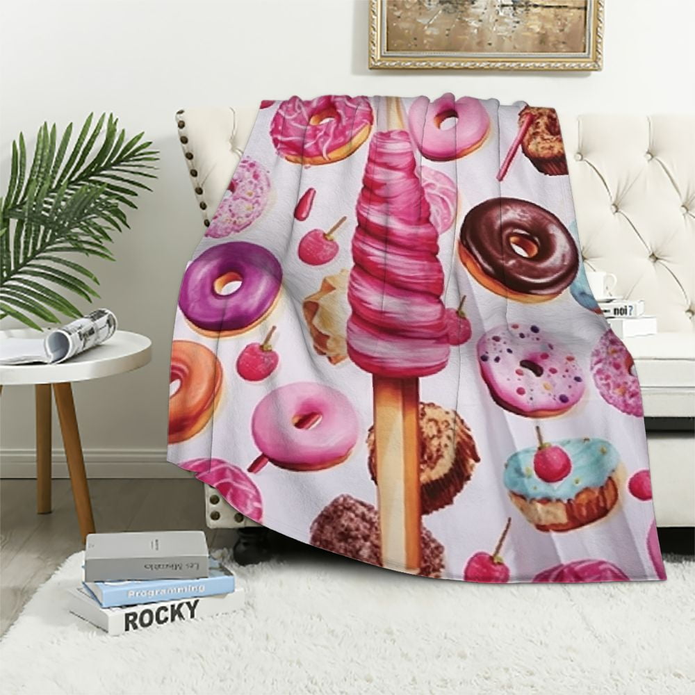 COMIO Valentine's Day Blanket Throw Blankets for Couch Bed, Sweet Food Donut Soft Blankets and