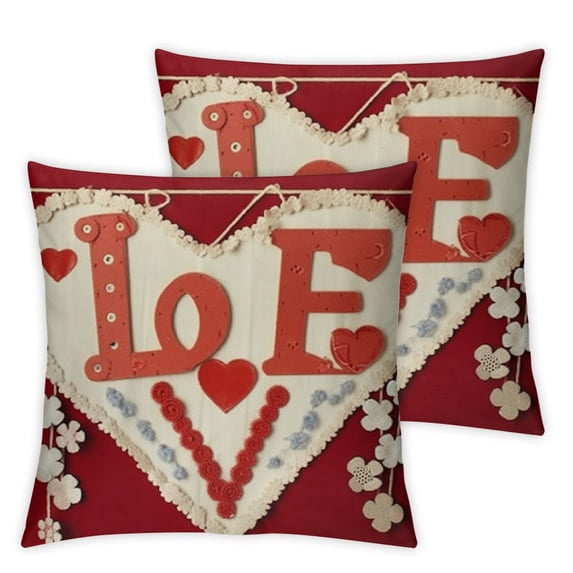 COMIO Valentine's Day Red Heart Decorative Throw Pillow Covers Set of 2, Love You Flowers Cushion Case Decor, Be Mine Anniversary Wedding Holiday Home Decoration for Sofa Couch