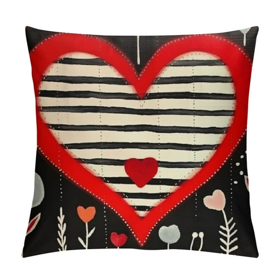 COMIO  Valentine's Day Red Love Heart Decorative Throw Pillow Covers, Black White Buffalo Plaid Check Stripes Porch Outdoor Home Decor, Anniversary Wedding Holiday Farmhouse Cushion Case