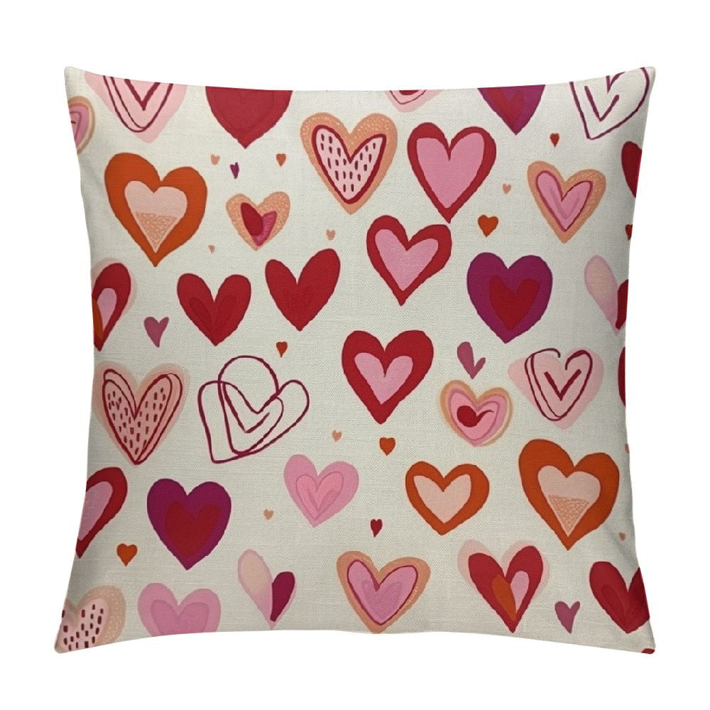 Kawani Valentine's Day Pillow Covers Set Of 2 - 18x18 Inch Black & Pink Heart Decorative Covers For Sofa, Farmhouse Decor