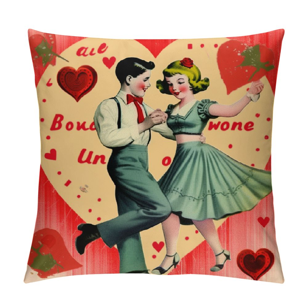 AOKE Valentine's Day Pillow Covers Set Of 4 - 18x18 Inch Love Heart Retro Throw Covers, Cotton Linen, Farmhouse Decor