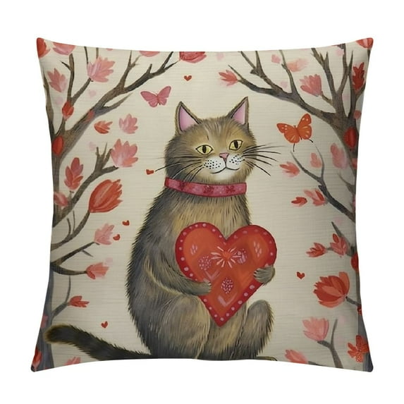 COMIO Valentines Day Pillow Covers Love Maple Cat Farmhouse Sofa Throw Pillowcase Cushion Case Home Decoration Wedding Anniversary Decor