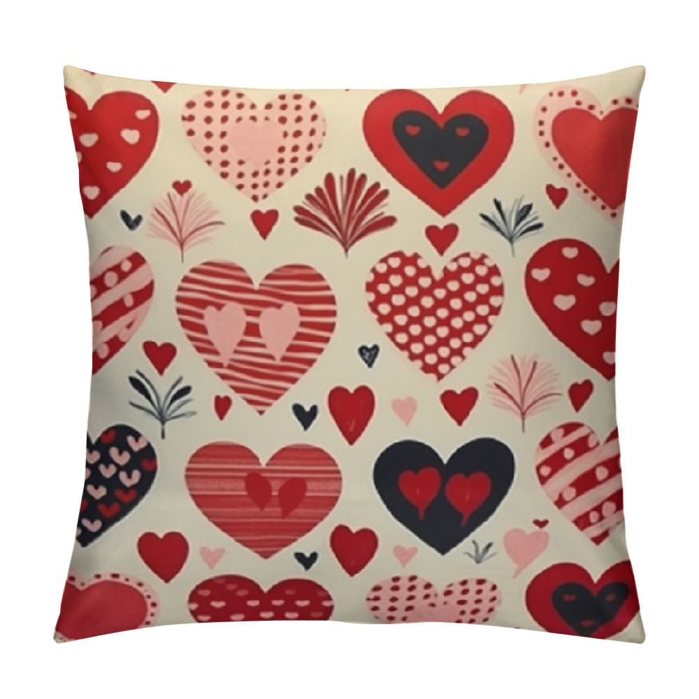 COMIO Valentines Pillow Covers Valentine's Day Red Love Heart Print ...