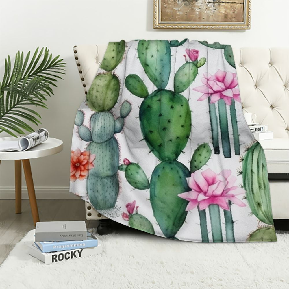 Cartoon Cactus Pattern Print Throw Blanket