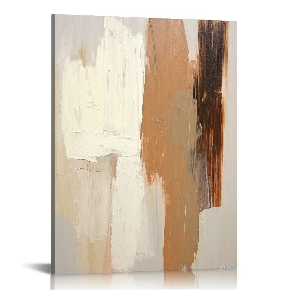 COMIO Vertical Abstract Paintings Wall Art, Textured Grey Beige Canvas