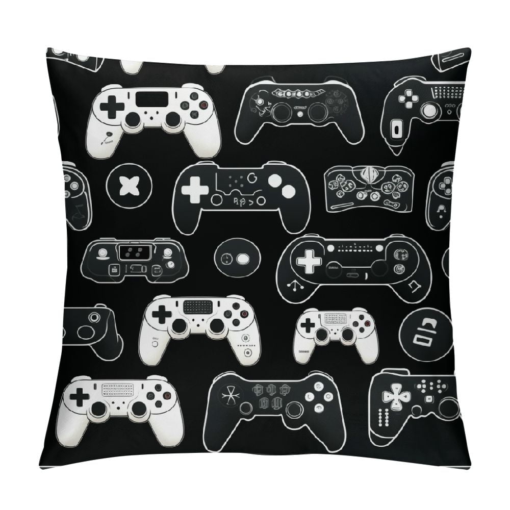 COMIO Video Game Throw Pillow Gamer Controller Pillow Cover White Black