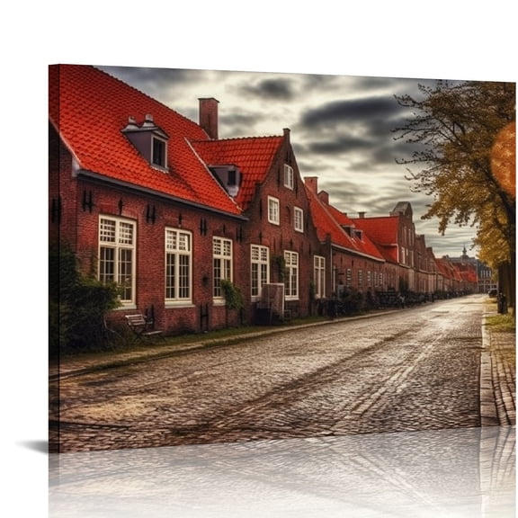 COMIO Village Street Pictures Wall Decor Denmark Canvas Wall Art Landscape Poster Prints For Living Room Bedroom Office With Framed