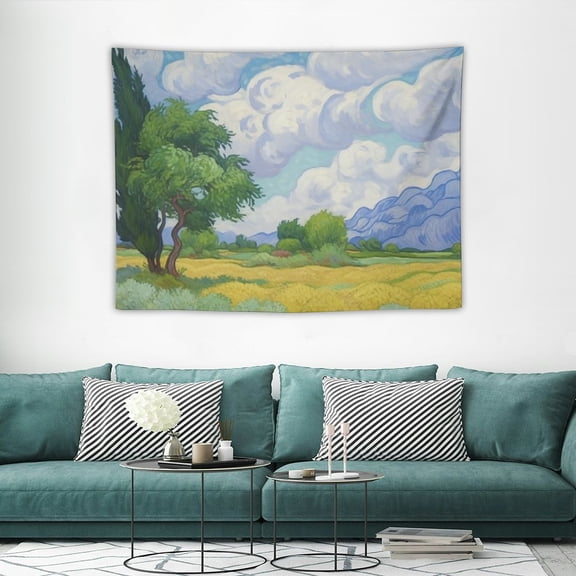 COMIO Vincent Van Gogh Wheat Field with Cypresses Classic Paintings Tapestry Polyester Wall Tapestry Art Picture Print Modern Family Bedroom Decor Tapestries 40x30 Inch