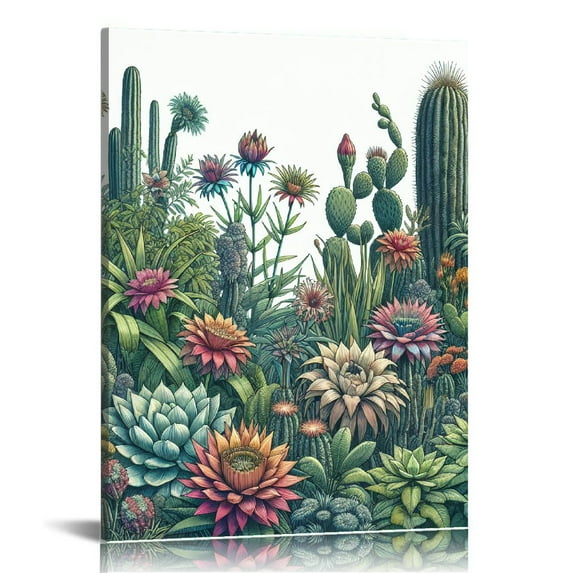 COMIO Vintage Cacti Succulents Poster Cactus Wall Art Prints Rustic Cactus Hanging Wall Decor Hanging Canvas Frame Wall Poster for Living Room Office Classroom Bedroom Dining Room Decor