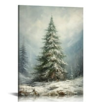 COMIO Vintage Christmas Canvas Wall Art Pine Tree Botanical Wall Art Prints Poster Winter Scene Forest Landscape Snow Painting Pictures Farmhouse Aesthetics Decor Unframed