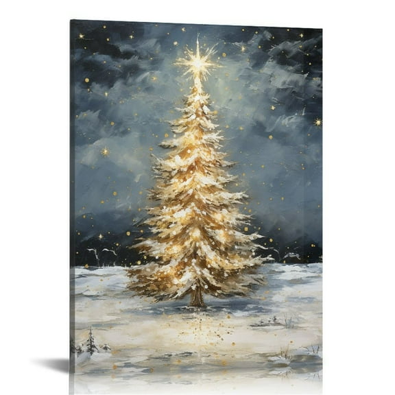 COMIO Vintage Christmas Tree Canvas Wall Art, Winter Pine Tree Poster, Xmas Tree Prints Painting, Neutral Rustic Winter Picture Prints for Wall Decor Unframed
