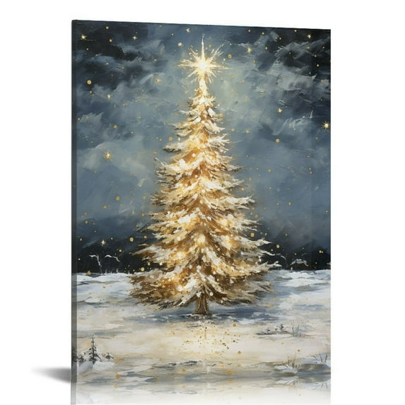 COMIO Vintage Christmas Tree Canvas Wall Art, Winter Pine Tree Poster, Xmas Tree Prints Painting, Neutral Rustic Winter Picture Prints for Wall Decor Unframed