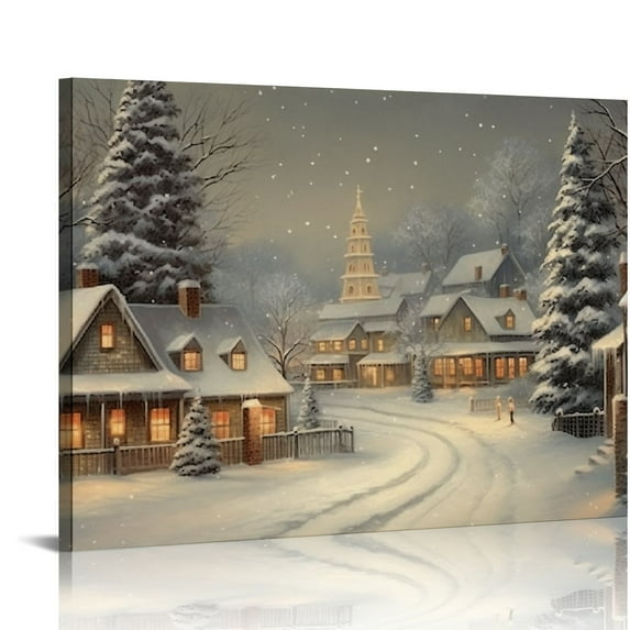 COMIO Vintage Christmas Wall Art Retro 18th Century Rustic Nature Landscape Canvas Posters Winter Village Famous Oil Painting Wall Art Prints Farmhouse Aesthetic Wall Decor