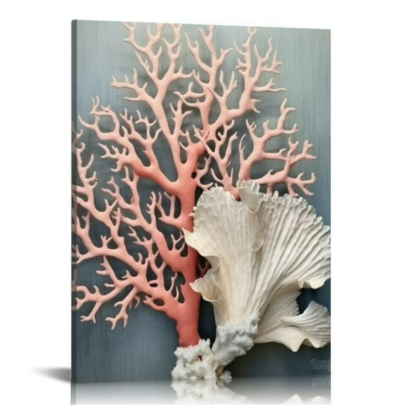 COMIO Vintage Coastal Artwork Canvas Wall Art Shell Starfish Coral Conch Natural Picture for Bathroom Kitchen Bedroom Decor