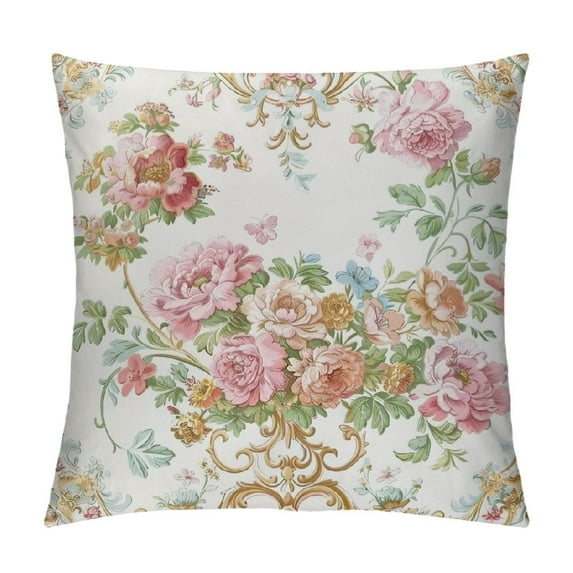 COMIO Vintage Floral Throw Pillow Covers Decorative Rose Art Couch Pillow Cases Farmhouse Shabby Chic Pink Peony Outdoor Cushion Cover for Bedroom Living Room Sofa,