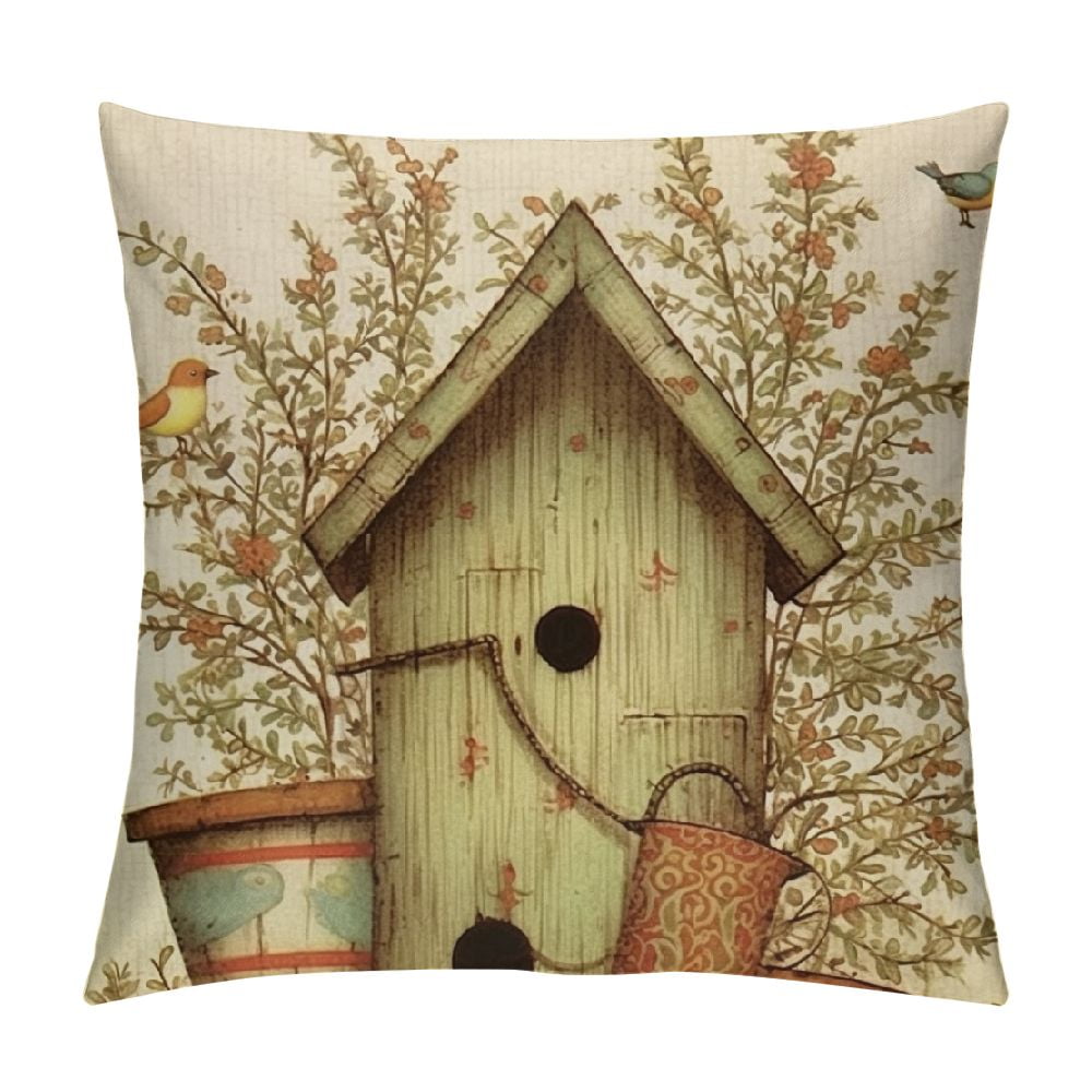 COMIO Vintage Flower with Birds Nest Decorative Throw Pillow Covers ...