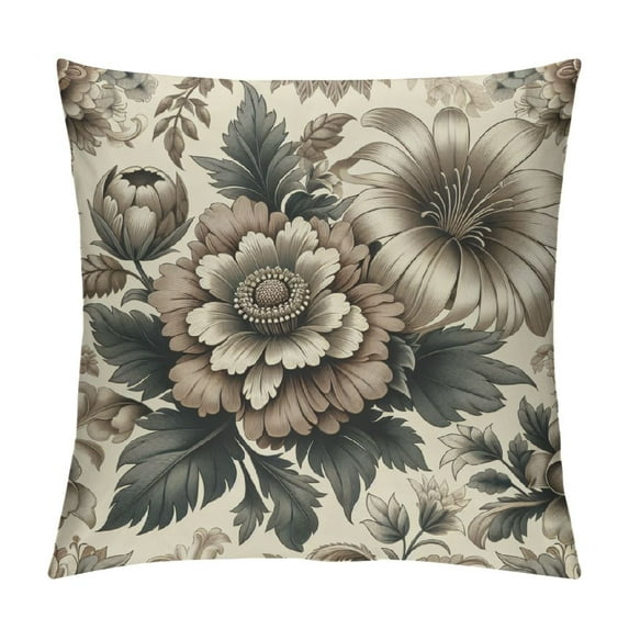 COMIO Vintage Flower Throw Pillow Covers Brown Rust Colored Floral Botanical Pattern Decorative Pillows Outdoor Farmhouse Cushion Case Country Pillowcase for Sofa Bed Room Decor