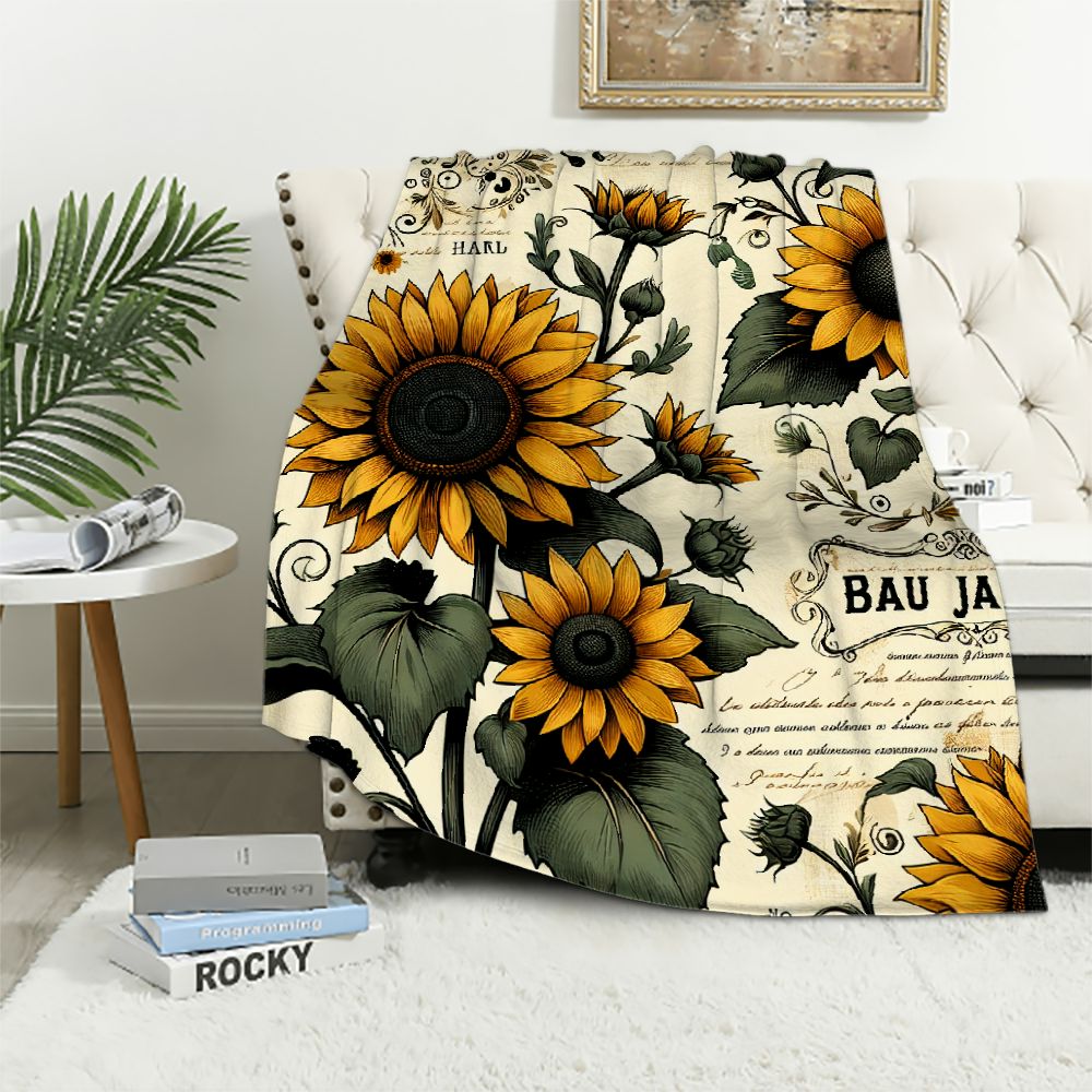 COMIO Vintage Grunge Yellow Sunflower Floral Blanket, Lightweight ...